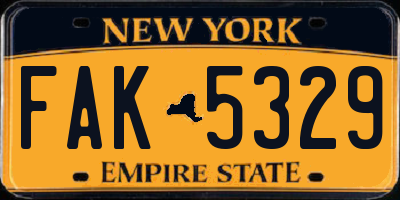 NY license plate FAK5329