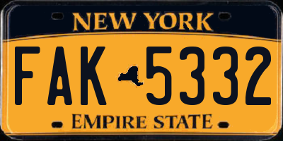 NY license plate FAK5332