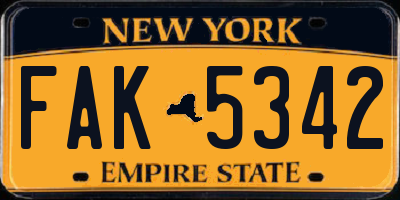 NY license plate FAK5342