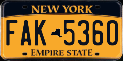 NY license plate FAK5360