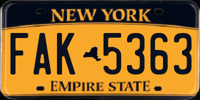 NY license plate FAK5363