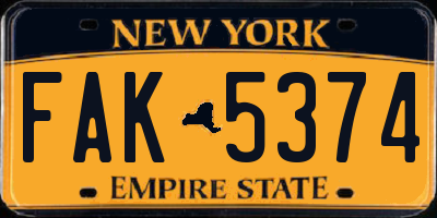 NY license plate FAK5374