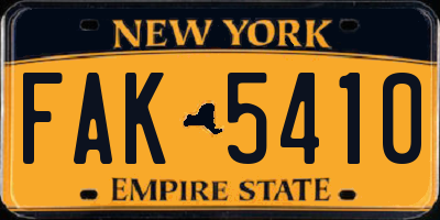 NY license plate FAK5410