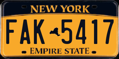 NY license plate FAK5417
