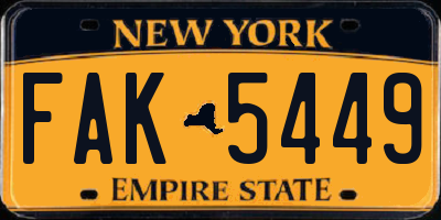 NY license plate FAK5449