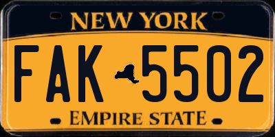 NY license plate FAK5502