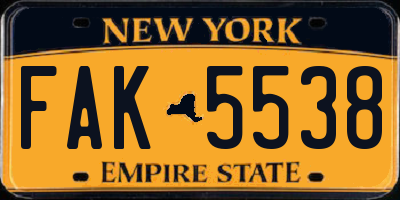 NY license plate FAK5538
