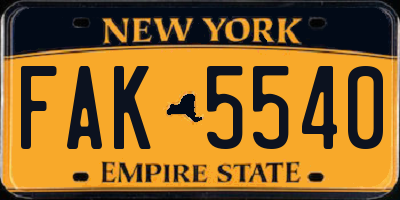 NY license plate FAK5540
