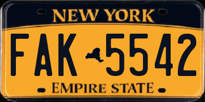 NY license plate FAK5542