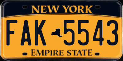NY license plate FAK5543