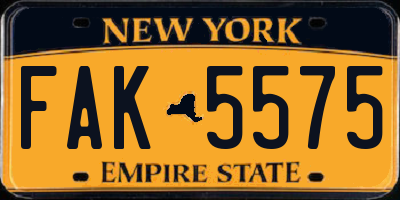 NY license plate FAK5575