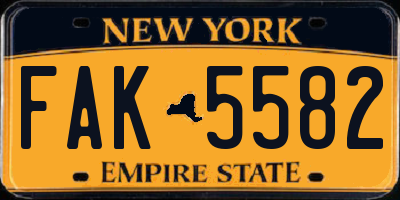 NY license plate FAK5582