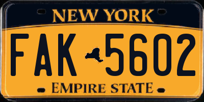 NY license plate FAK5602