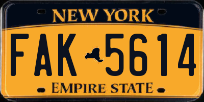 NY license plate FAK5614