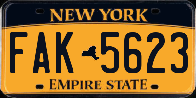 NY license plate FAK5623