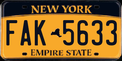 NY license plate FAK5633