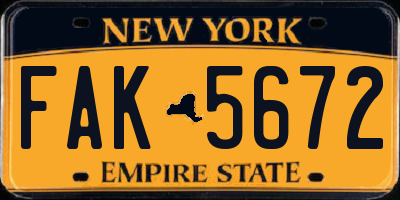NY license plate FAK5672