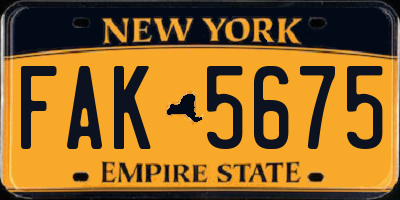 NY license plate FAK5675