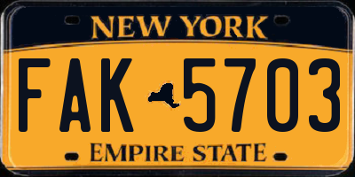 NY license plate FAK5703