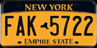NY license plate FAK5722