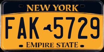 NY license plate FAK5729