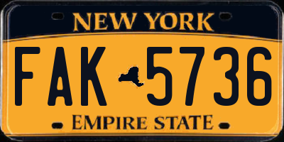 NY license plate FAK5736