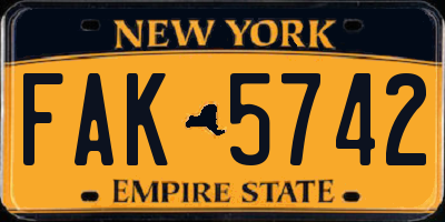 NY license plate FAK5742