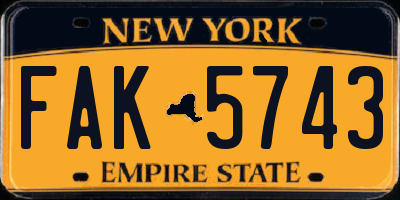 NY license plate FAK5743
