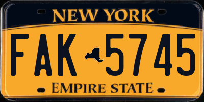 NY license plate FAK5745