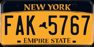 NY license plate FAK5767