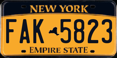 NY license plate FAK5823
