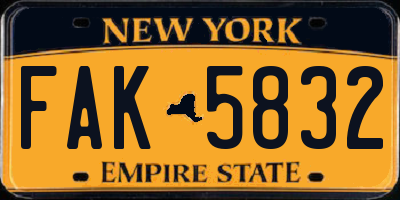 NY license plate FAK5832