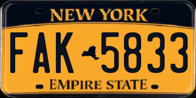 NY license plate FAK5833