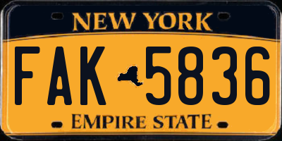 NY license plate FAK5836