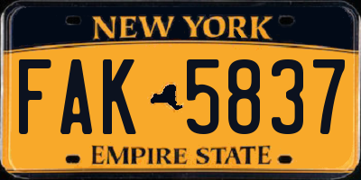 NY license plate FAK5837