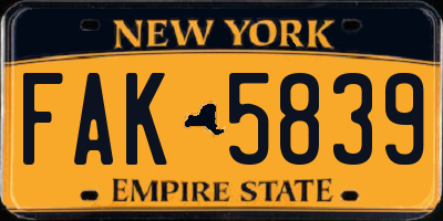 NY license plate FAK5839