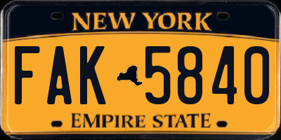 NY license plate FAK5840