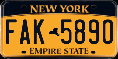 NY license plate FAK5890