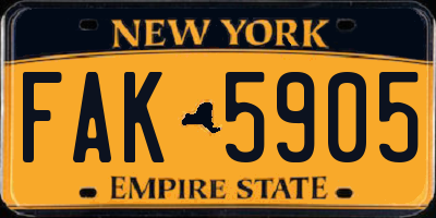 NY license plate FAK5905