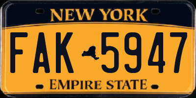 NY license plate FAK5947