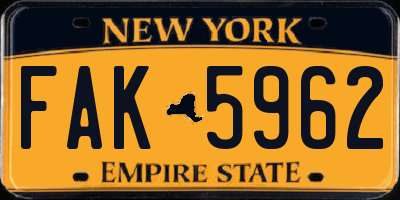 NY license plate FAK5962