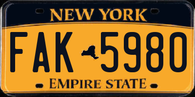 NY license plate FAK5980