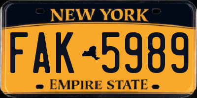 NY license plate FAK5989