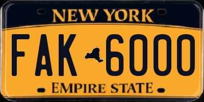 NY license plate FAK6000