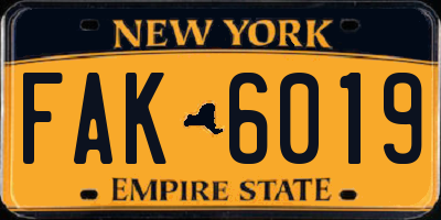 NY license plate FAK6019