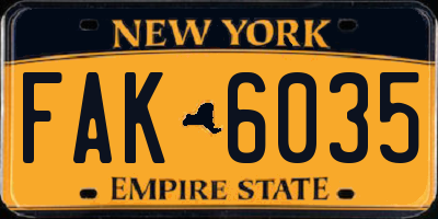 NY license plate FAK6035