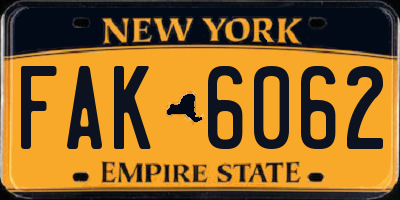 NY license plate FAK6062