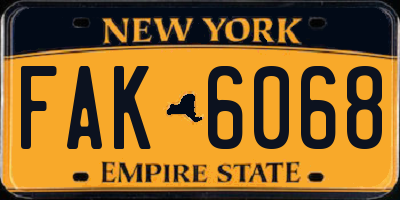 NY license plate FAK6068