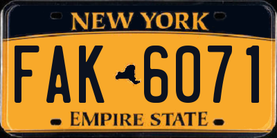 NY license plate FAK6071