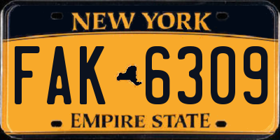 NY license plate FAK6309